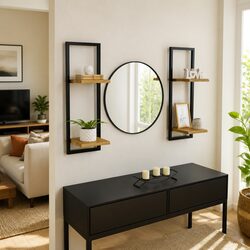 2-Piece Floating Wall Shelves - Acacia Wood & Steel