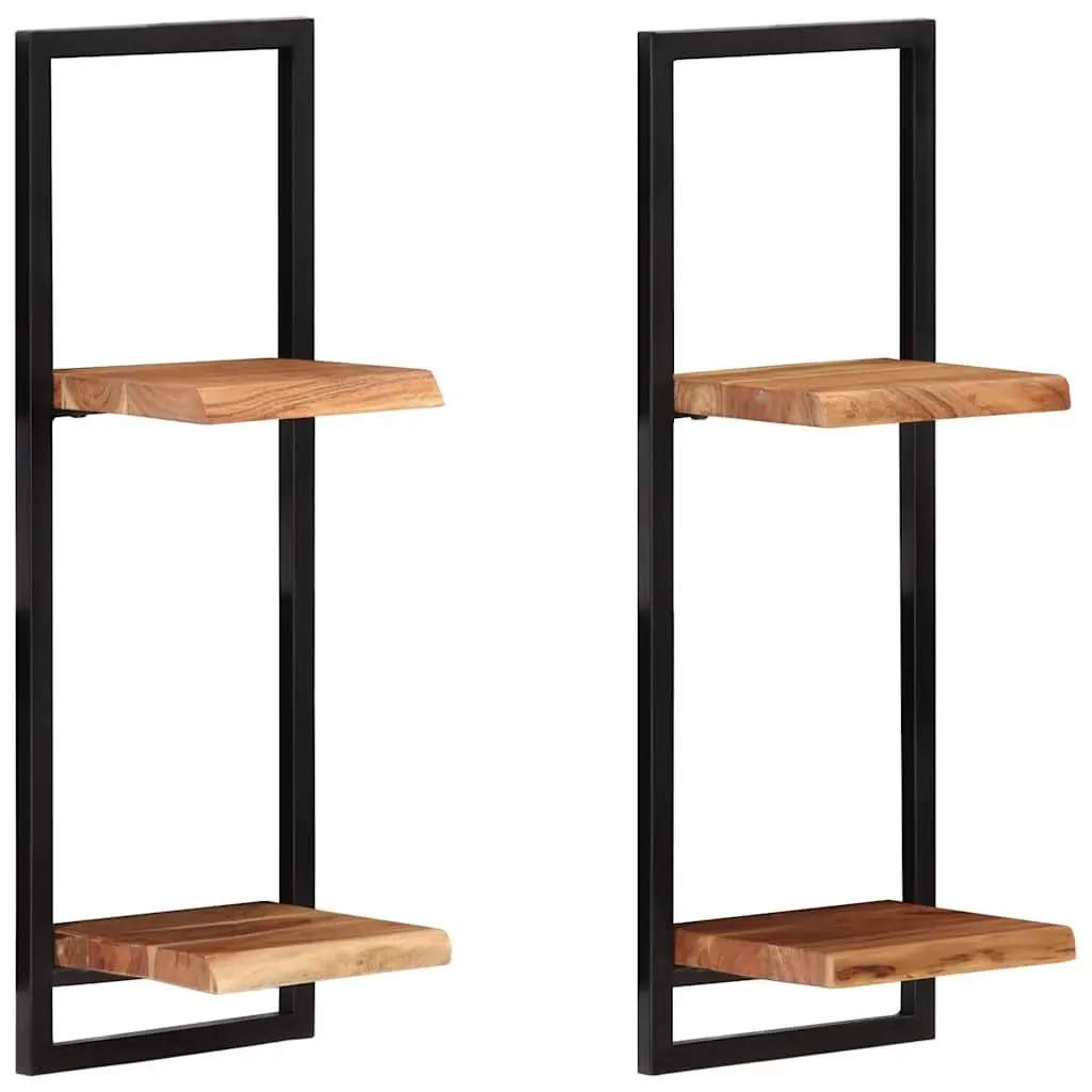 Wall Shelves 2 Pieces Floating Wooden Storage Display Shelving Brown Acacia