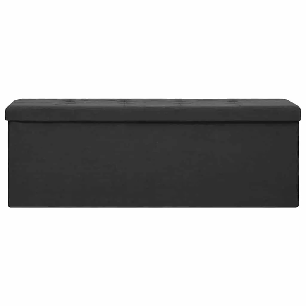 Folding Storage Bench Black Faux Linen Hallway Seat Box Container Ottoman