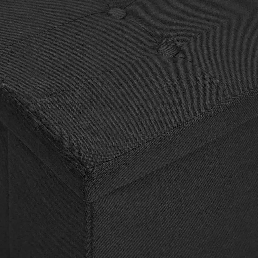 Folding Storage Bench Black Faux Linen Hallway Seat Box Container Ottoman