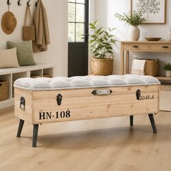 110cm Storage Bench with Vintage Trunk Aesthetic