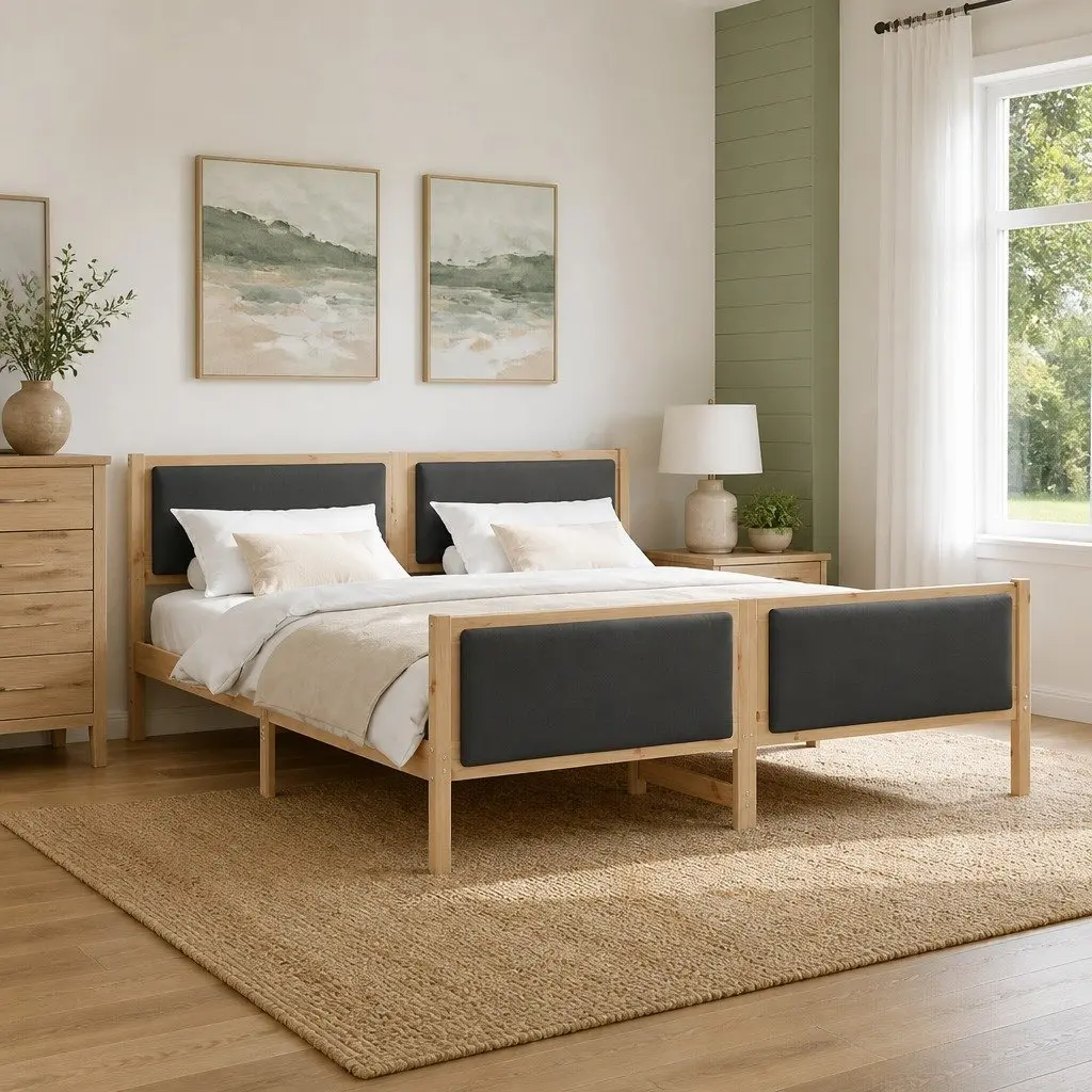 Fabric Upholstered Bed Frame with Headboard Dark Grey 180 x 200 cm Spacious Storage