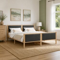 Fabric Upholstered Bed Frame with Headboard 180 x 200 cm