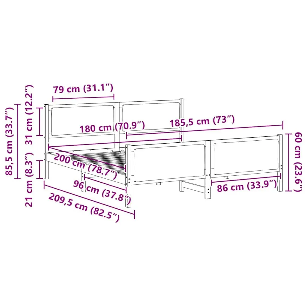 Fabric Upholstered Bed Frame with Headboard Dark Grey 180 x 200 cm Spacious Storage