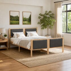 Platform Slatted Bed Frame with Polyester Headboard