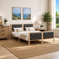 150 x 200 cm Bed Frame with Polyester Headboard