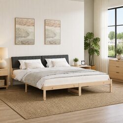 Bed Frame 180 x 200 cm with Solid Pine Wood and Polyester Headboard