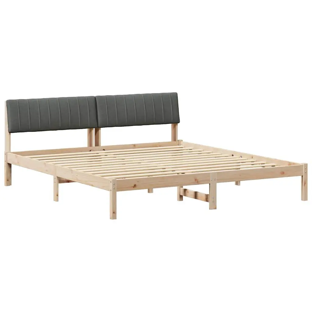 Bed Frame 180 x 200 cm Solid Pine Wood Brown Dark Grey Headboard Bedroom