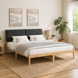 Bed Frame with Headboard 180 x 200 cm in Dark Grey and Brown