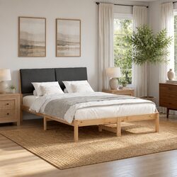 Solid Pine Bed Frame 150 x 200 cm with Upholstered Headboard