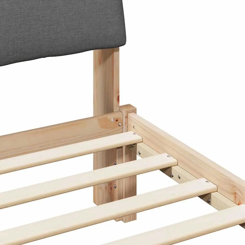 Bed Frame 150x200cm Solid Pine Wood with Upholstered Headboard in Brown and Dark Grey