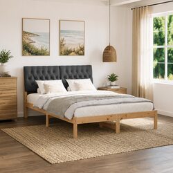 Brown Bed Frame with Wall-Mounted Upholstered Headboard 150 x 200 cm