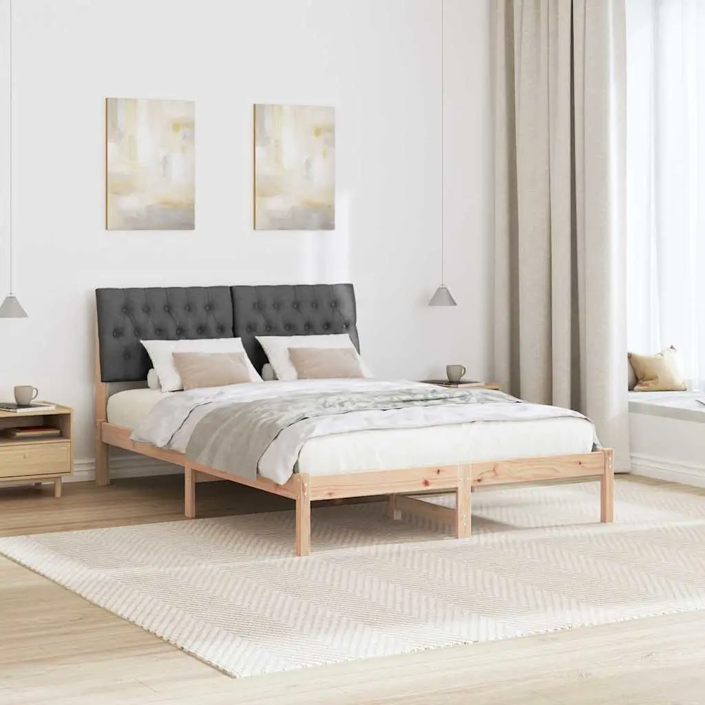 Bed Frame Platform Slatted Base Wall-mounted Headboard Brown 150 x 200 cm