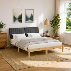 Solid Pine Bed Frame with Upholstered Headboard 150 x 200 cm