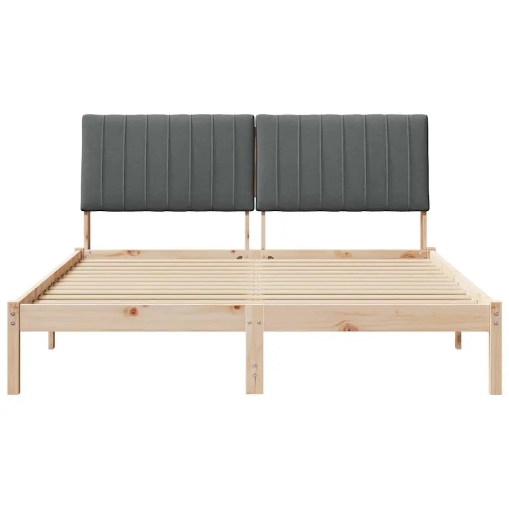 Bed Frame Solid Pine Wood Platform Upholstered Headboard Brown 150 x 200 cm