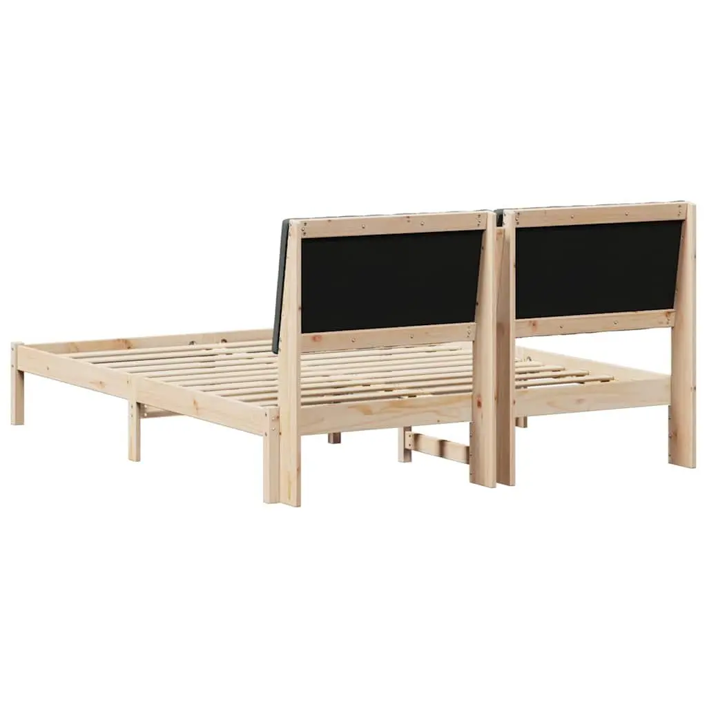 Bed Frame Solid Pine Wood Platform Upholstered Headboard Brown 150 x 200 cm