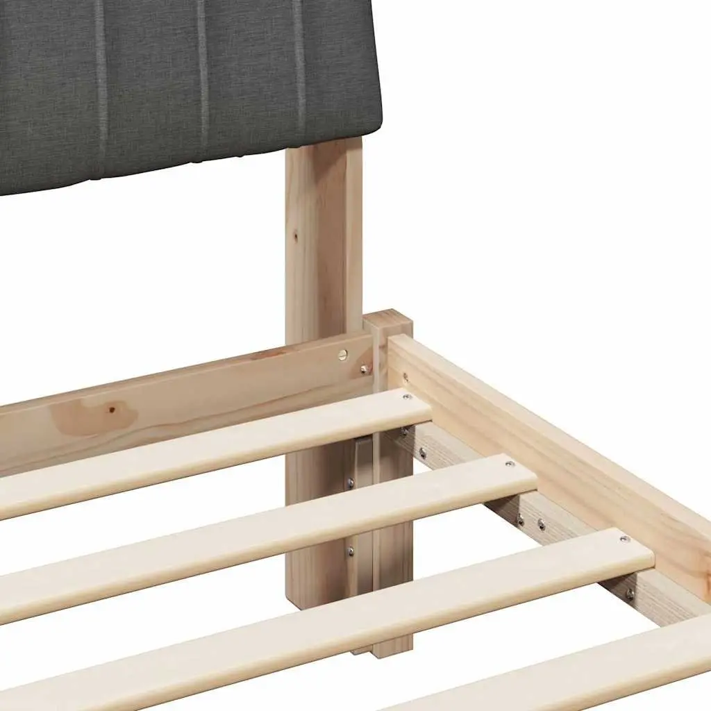 Bed Frame Solid Pine Wood Platform Upholstered Headboard Brown 150 x 200 cm