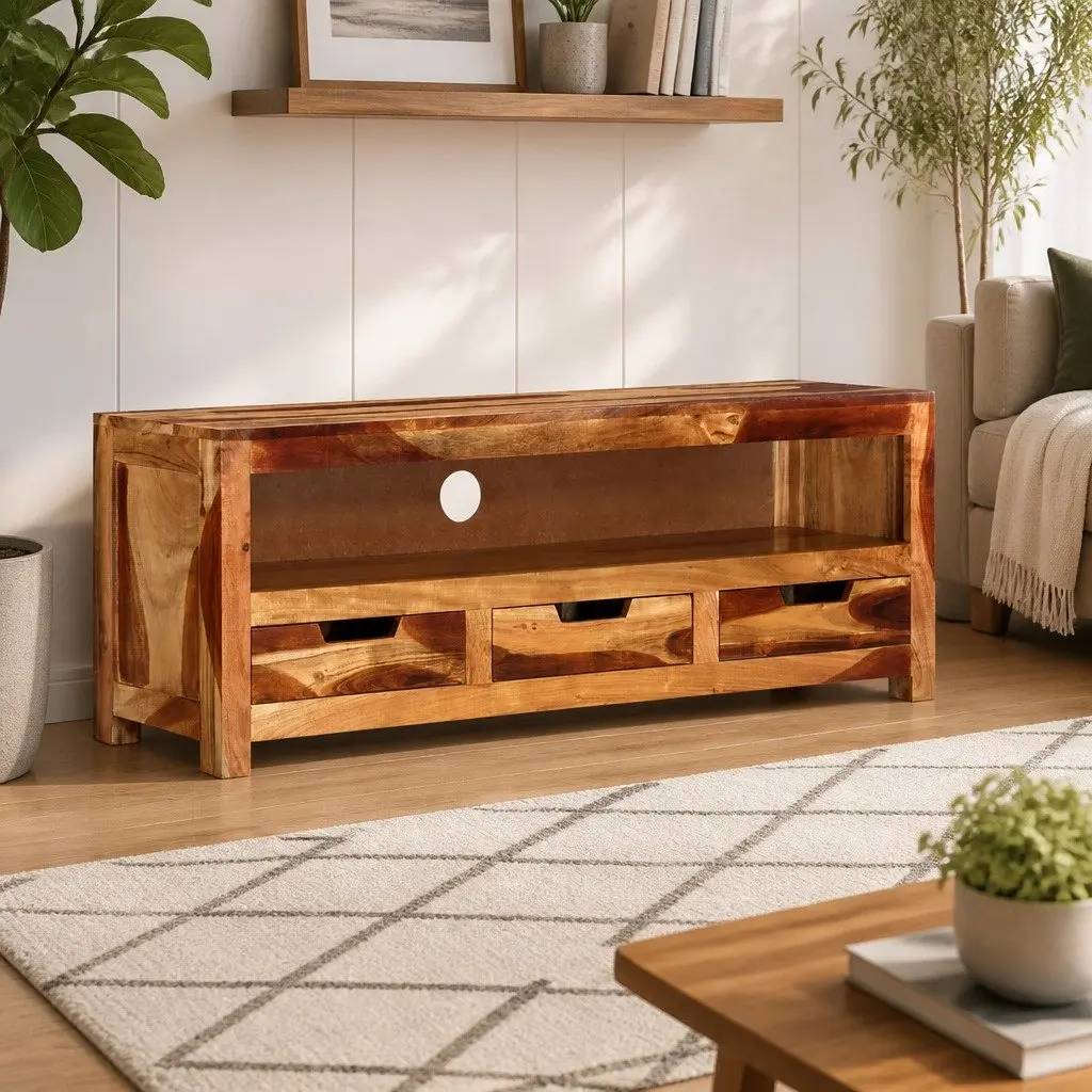 Solid Wood TV Cabinet with Storage Drawers 110cm Brown Acacia