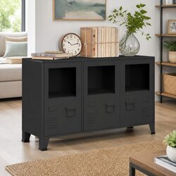 Anthracite Metal and Glass Sideboard Cabinet