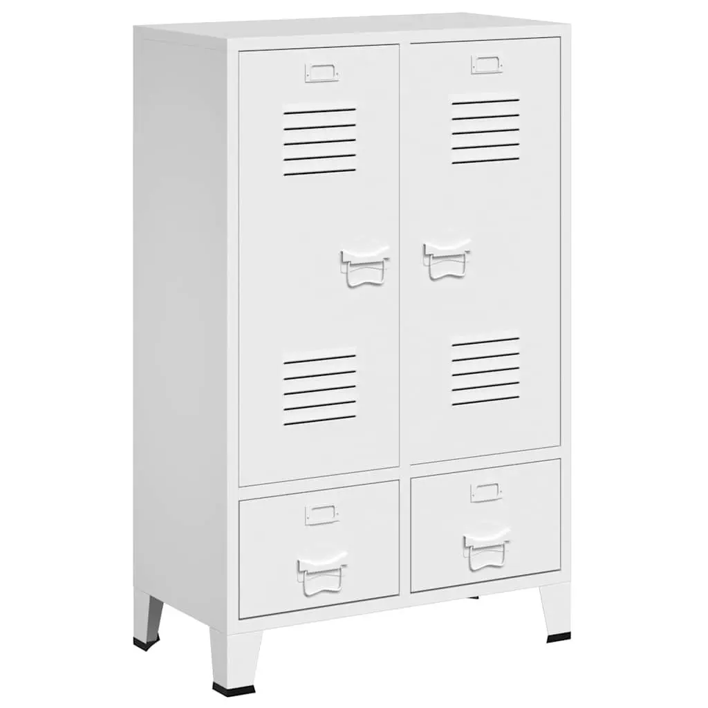 Industrial Storage Cabinet Durable Steel 2 Drawers 2 Shelves White