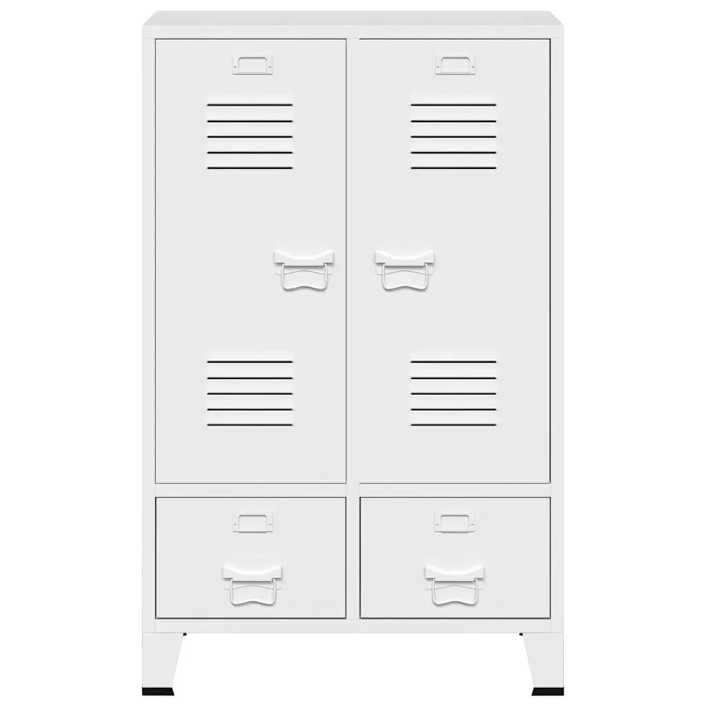 Industrial Storage Cabinet Durable Steel 2 Drawers 2 Shelves White