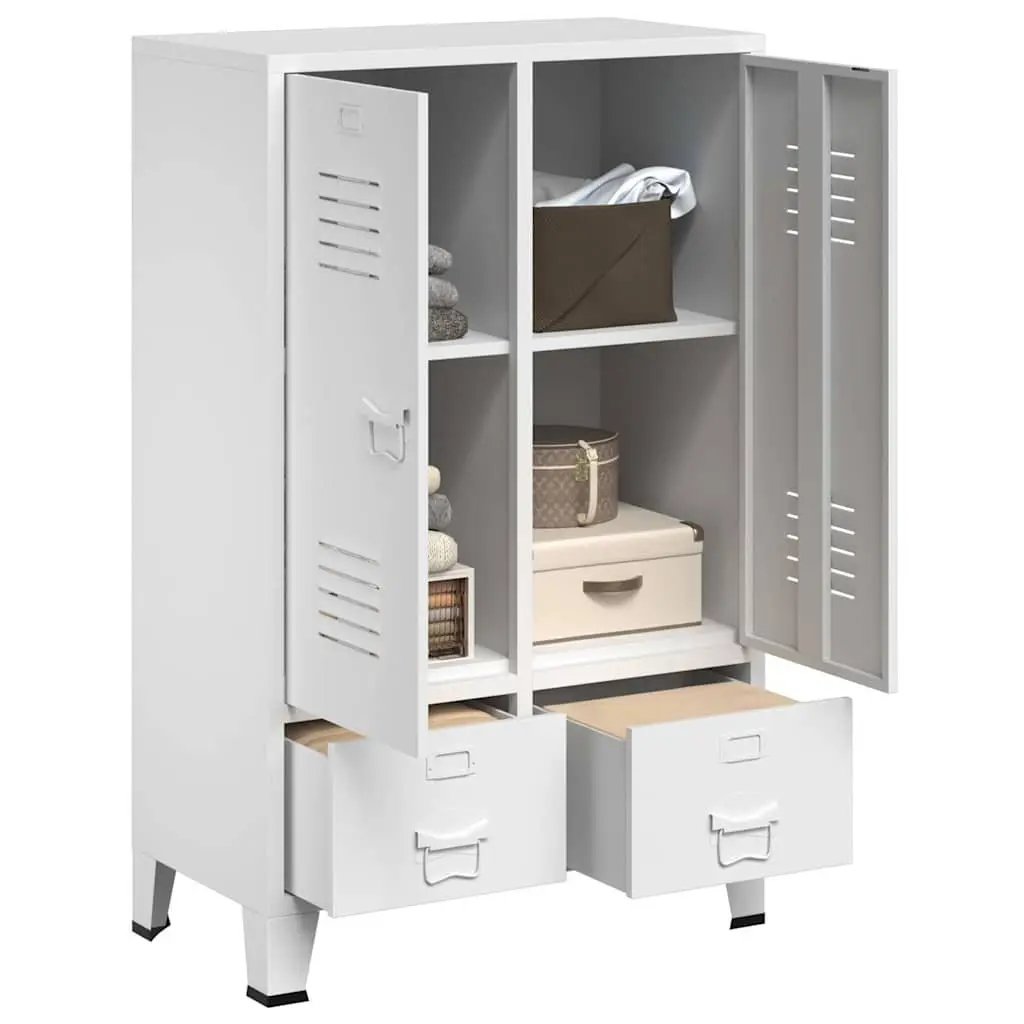 Industrial Storage Cabinet Durable Steel 2 Drawers 2 Shelves White