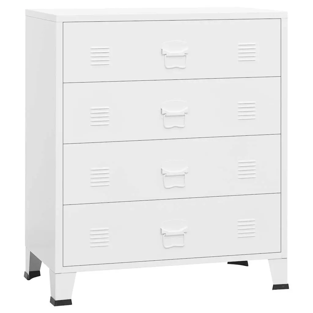 Industrial Drawer Cabinet 4-Drawer Storage Unit Metal White 78W x 40D x 93H cm