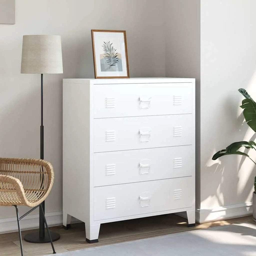 Industrial Drawer Cabinet 4-Drawer Storage Unit Metal White 78W x 40D x 93H cm