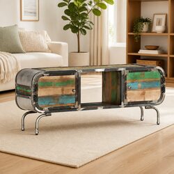 TV Cabinet with Reclaimed Wood and Iron Frame 110x30x42cm