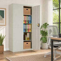 Grey Steel File Cabinet with Adjustable Shelving Units