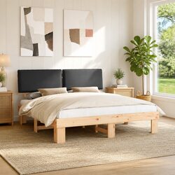 Upholstered Headboard Wooden Bed Frame Grey 180 x 200 cm