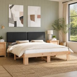Modern Grey Bed Frame with Upholstered Headboard