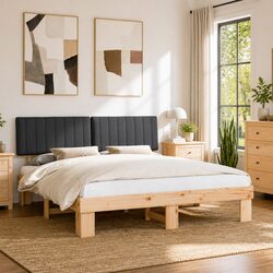 Solid Pine Wood Bed Frame with Upholstered Headboard 180 x 200 cm