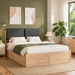 Modern Grey Bed Frame with Upholstered Headboard 150x200cm
