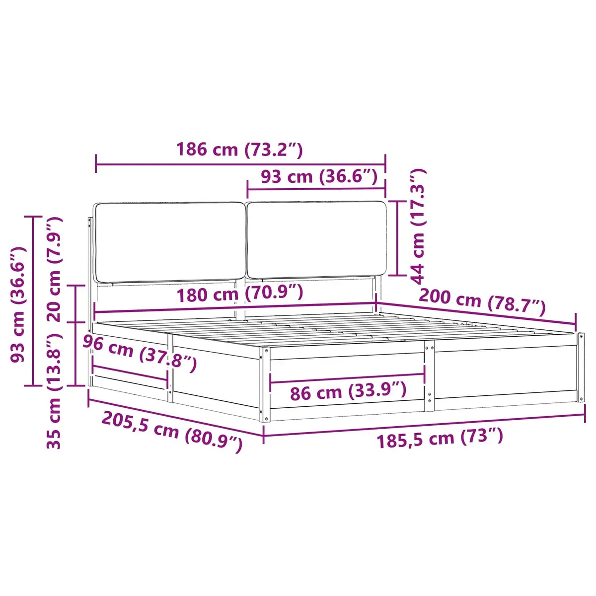 Bed Frame Upholstered Headboard Comfort 180 x 200 cm Dark Grey