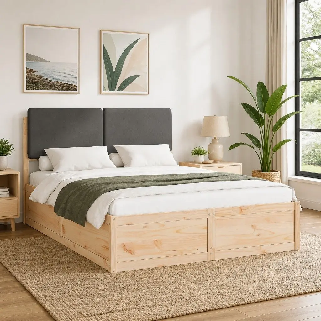 Bed Frame Upholstered Headboard Comfort 150 x 200 cm Grey