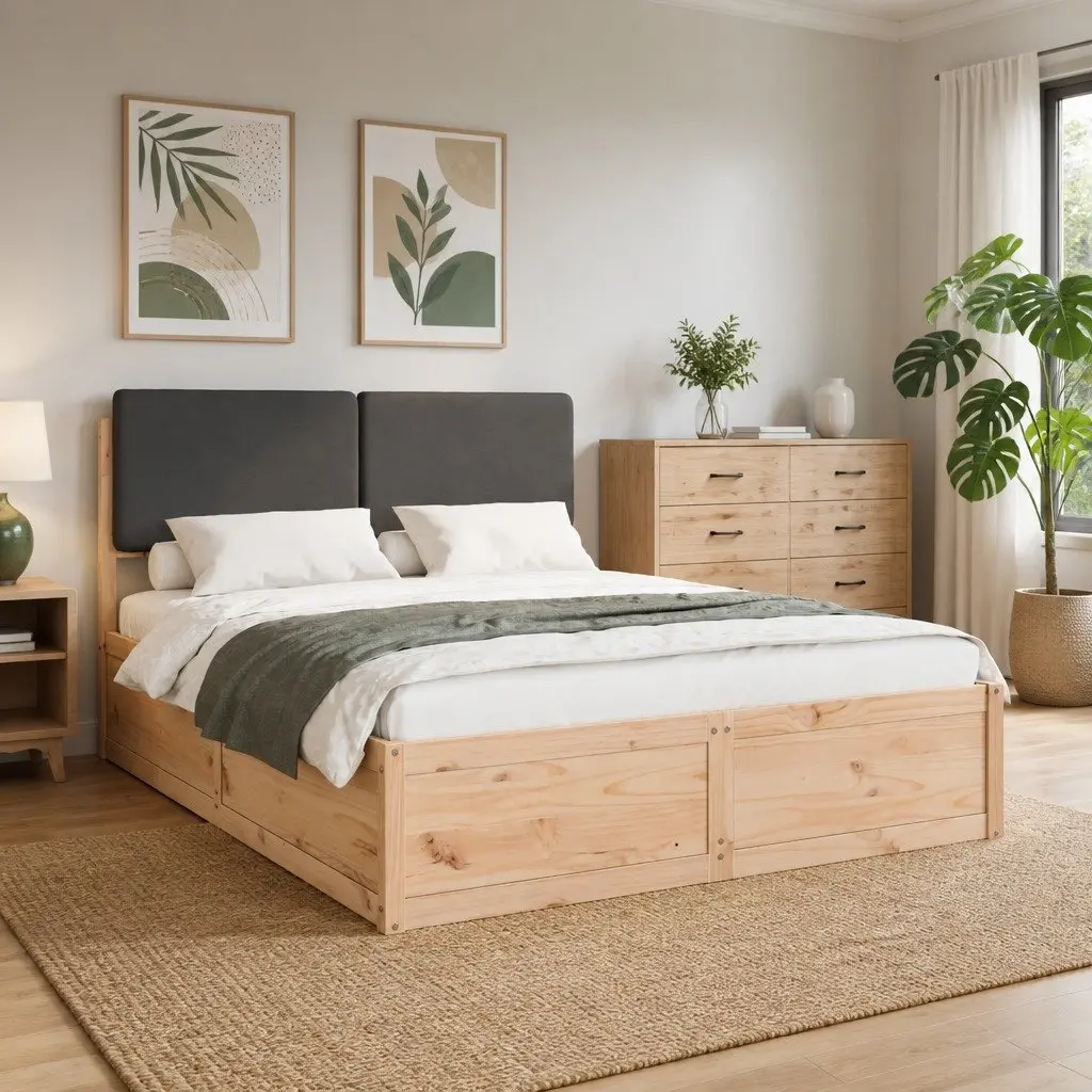 Bed Frame with Upholstered Headboard Comfort 135 x 190 cm Grey