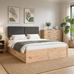 Modern Bed Frame with Upholstered Headboard 135 x 190 cm