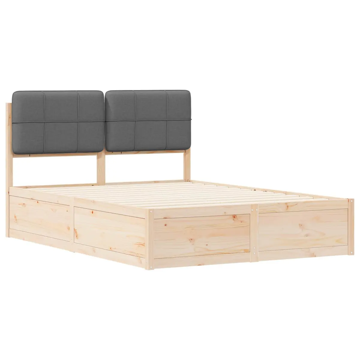 Wooden Bed Frame with Padded Upholstered Headboard Grey 135x190cm Modern Platform