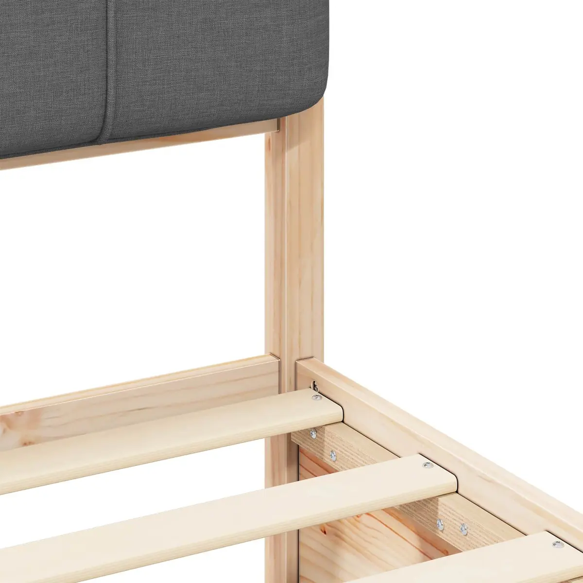 Wooden Bed Frame with Padded Upholstered Headboard Grey 135x190cm Modern Platform