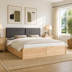 Solid Pine Wood Bed Frame with Upholstered Headboard 180 x 200 cm