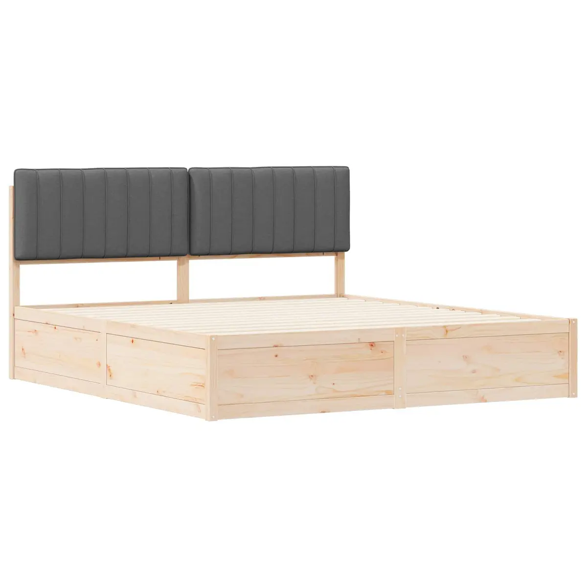 Bed Frame Solid Pine Wood Upholstered Headboard Dark Grey 180 x 200 cm