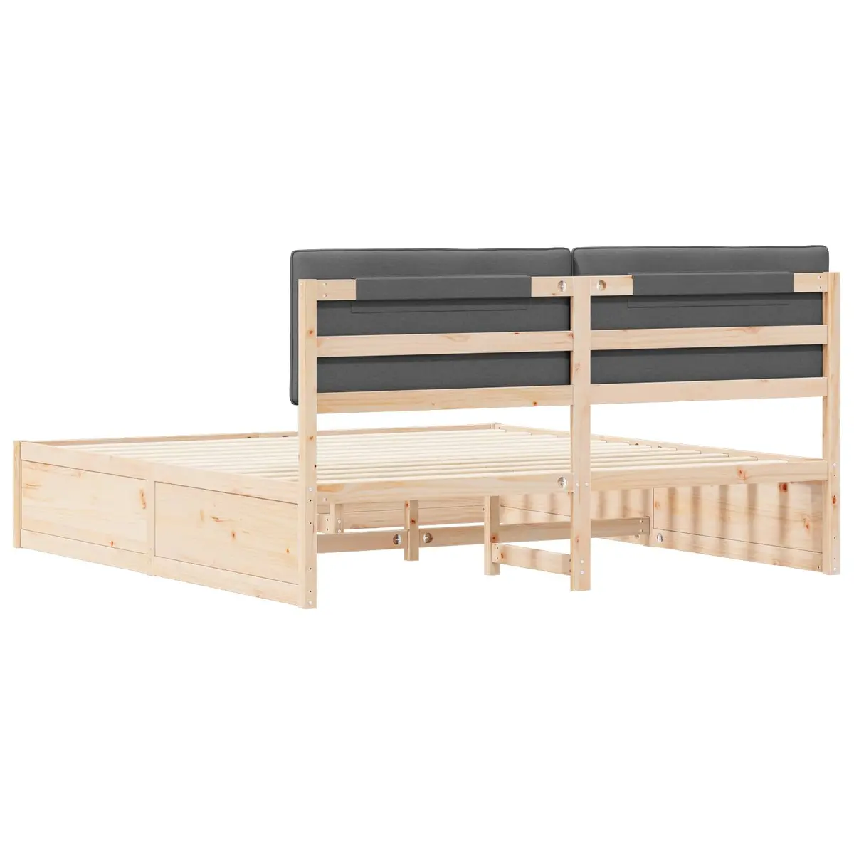 Bed Frame Solid Pine Wood Upholstered Headboard Dark Grey 180 x 200 cm