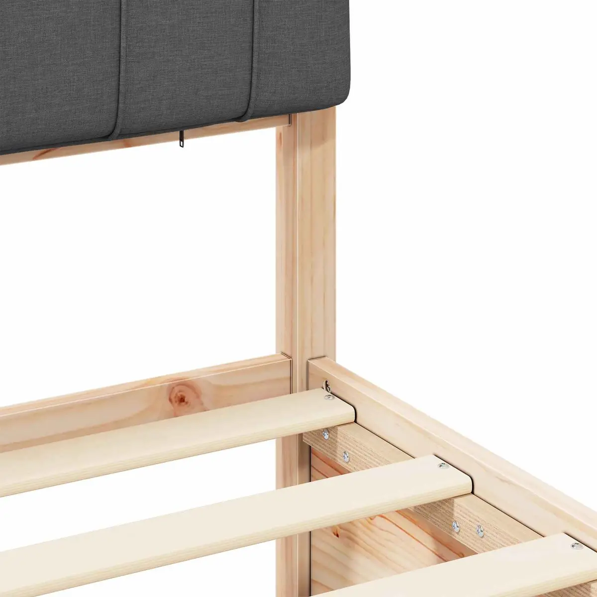 Bed Frame Solid Pine Wood Upholstered Headboard Dark Grey 180 x 200 cm
