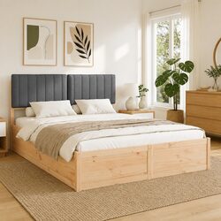 Sleek Wooden Bed Frame with Foam Headboard Grey 150x200cm