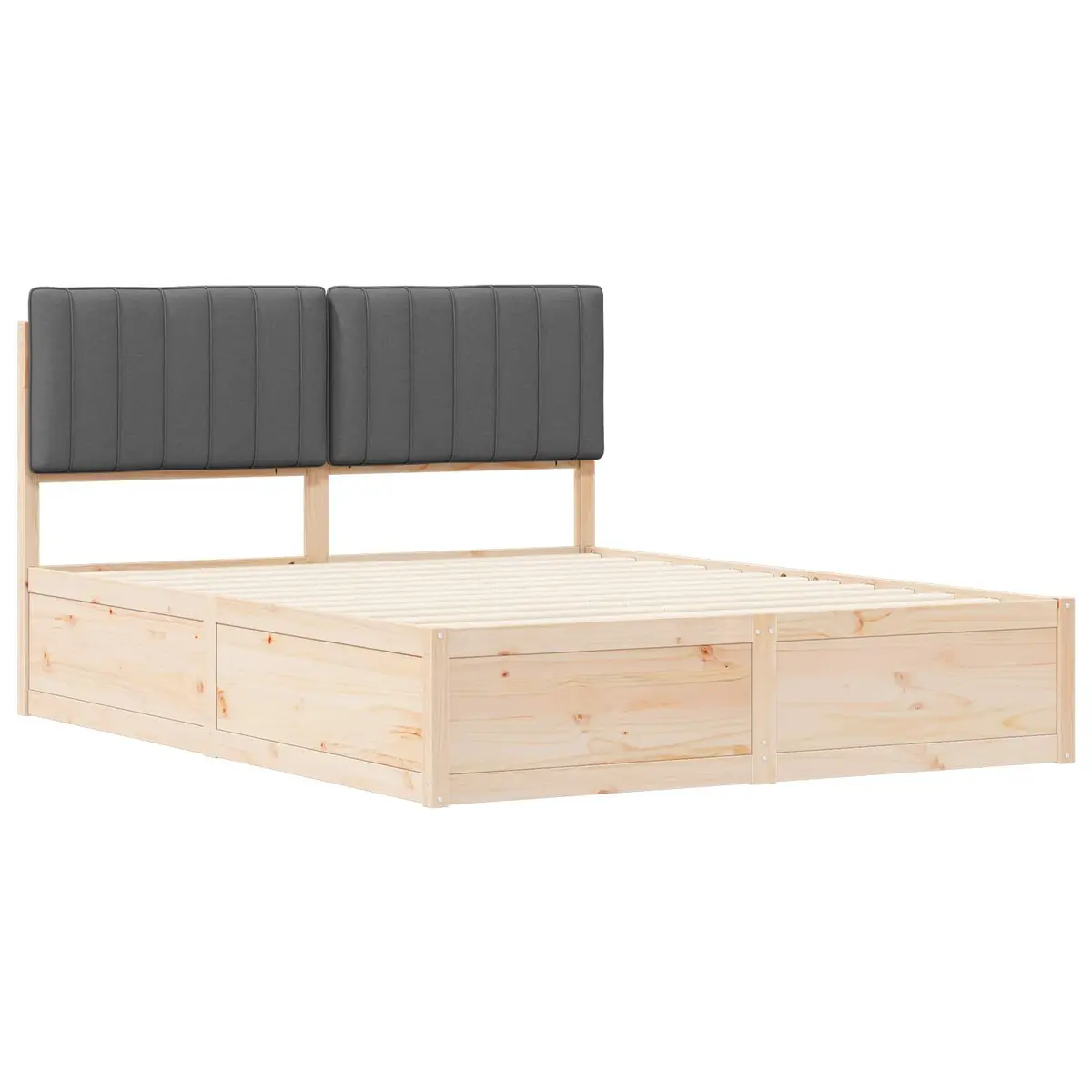 Wooden Bed Frame with Grey Upholstered Headboard Platform Slatted Base 150x200cm