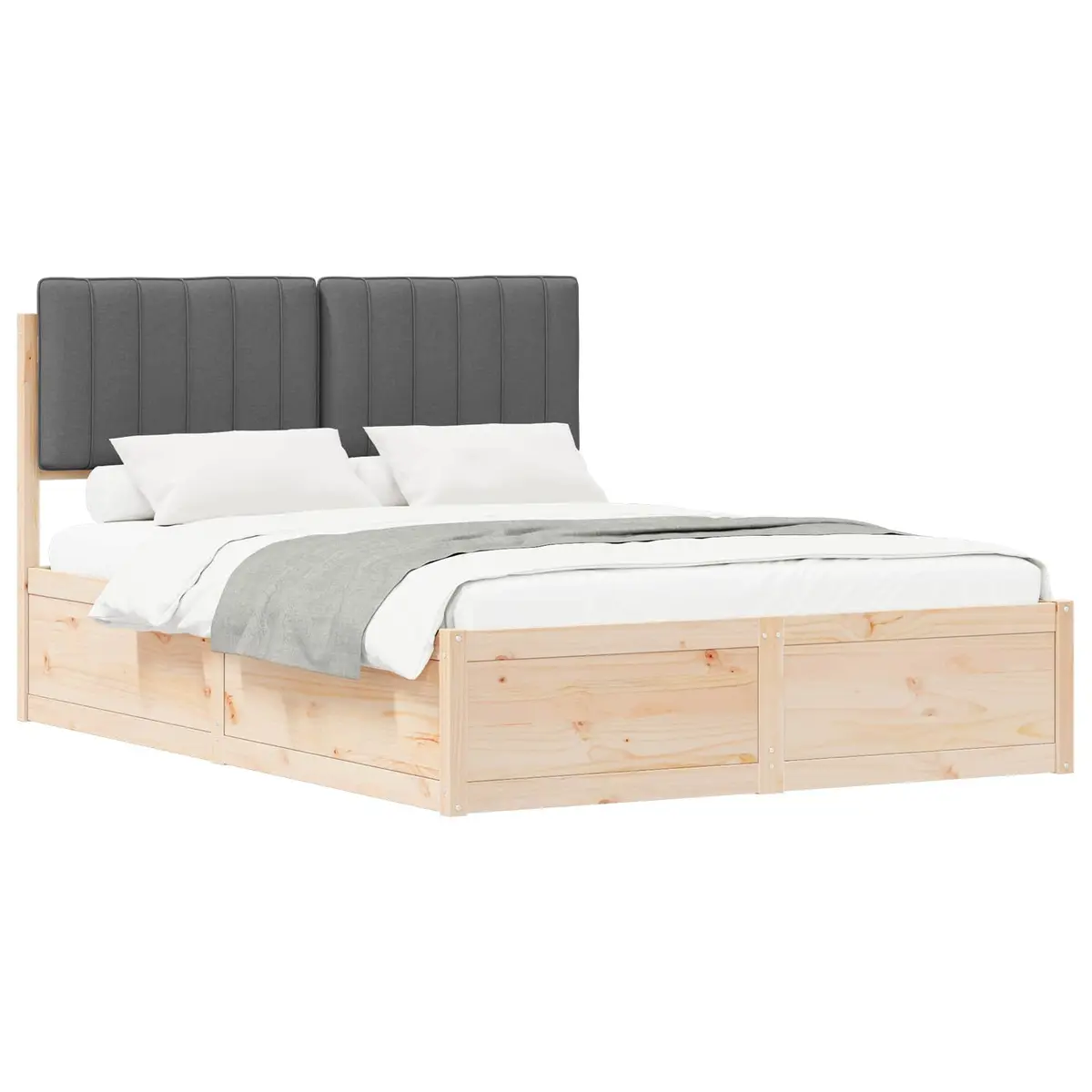 Bed Frame Platform Slatted Base Upholstered Headboard Grey 135 x 190 cm