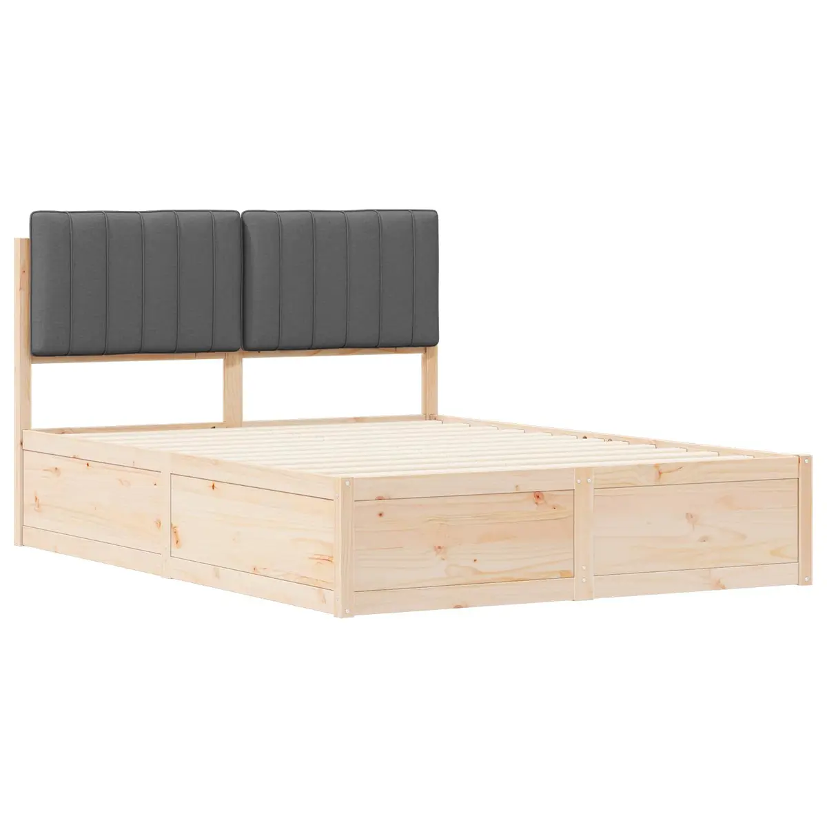 Bed Frame Platform Slatted Base Upholstered Headboard Grey 135 x 190 cm