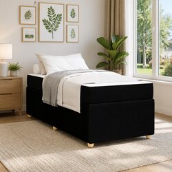 Black Fabric Bed Frame and Mattress 90 x 190 cm