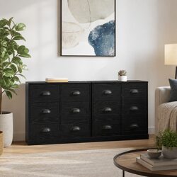 Black Engineered Wood Sideboards - Set of 2 for Storage